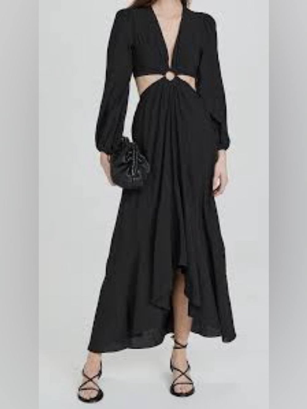 Jonathan Simkhai Jaelynn Cutout Ring High Low Maxi Dress Black S NWT